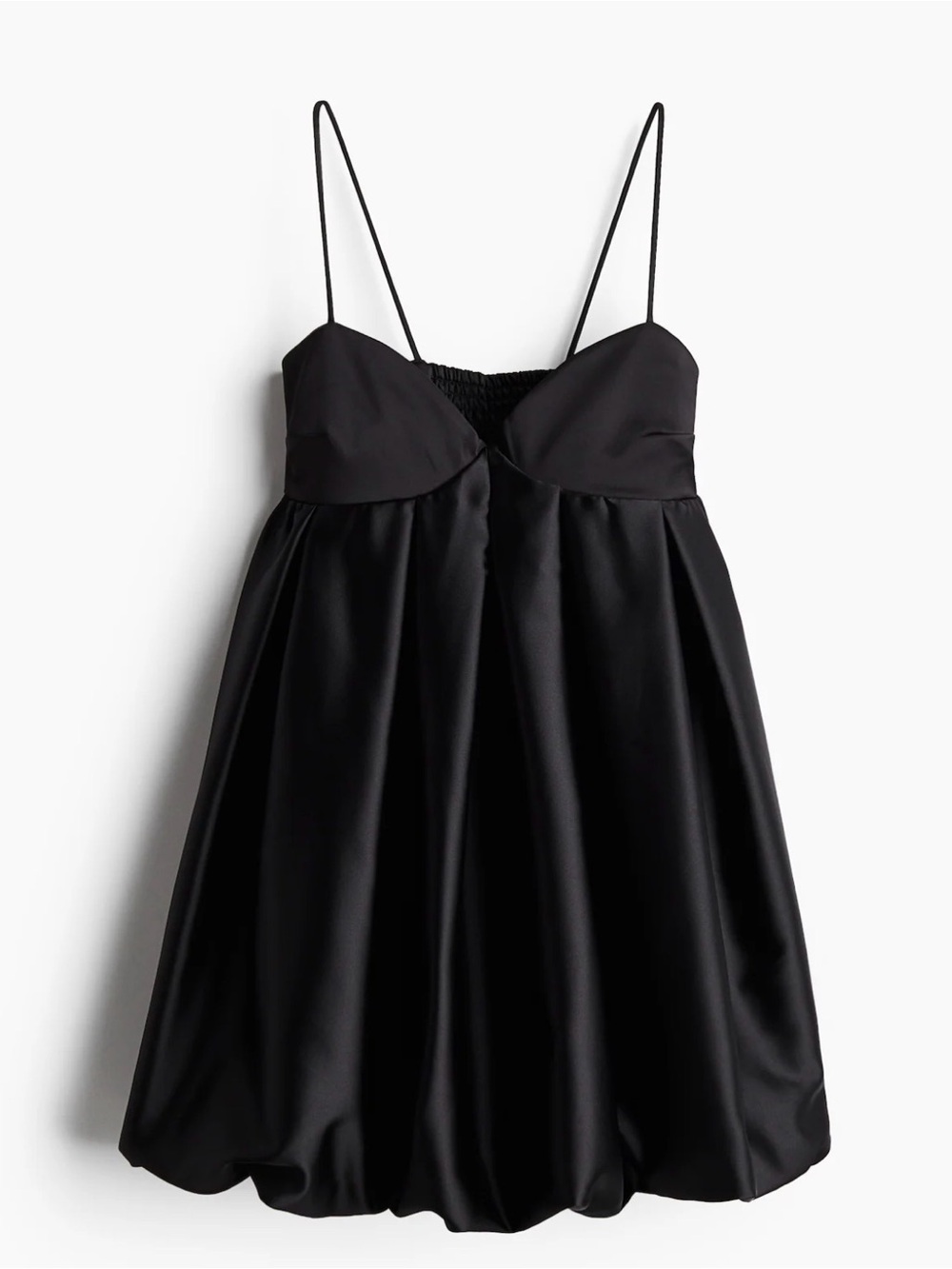 H&M- Black satin pleated bubble-hem dress